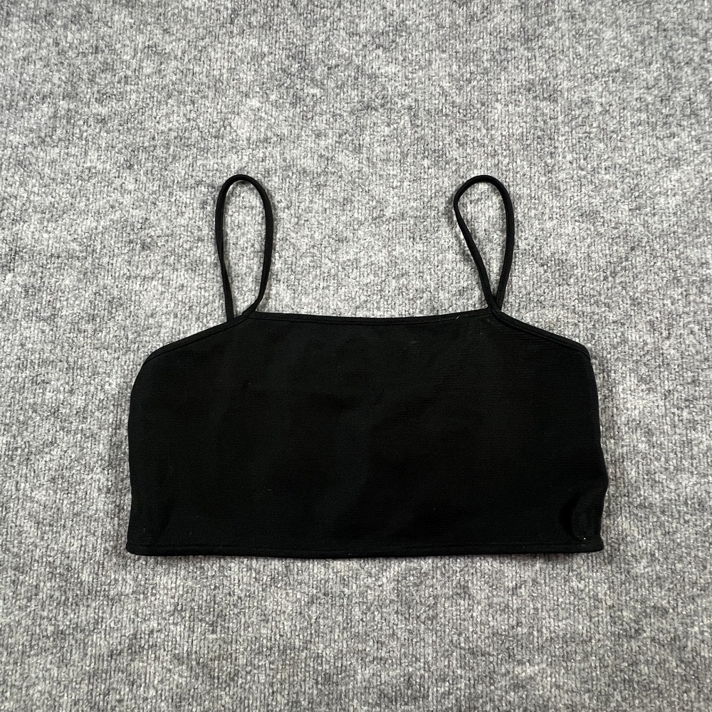 Zara Cropped Bralette Top Womens Medium Black Stretch Spaghetti Strap Sleeveless